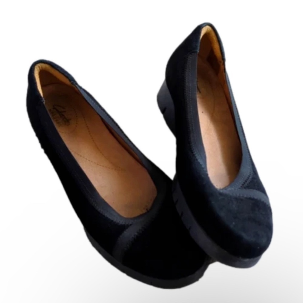 Clarks Cloudsteppers Shoes Cadell Dash Slip On Comfort Wedge Womens 9.5 Black